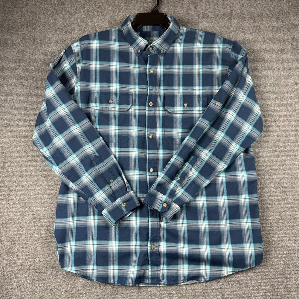 HUK Men's XL Blue Plaid Long Sleeve Button Down Fishing Shirt 100% Polyester